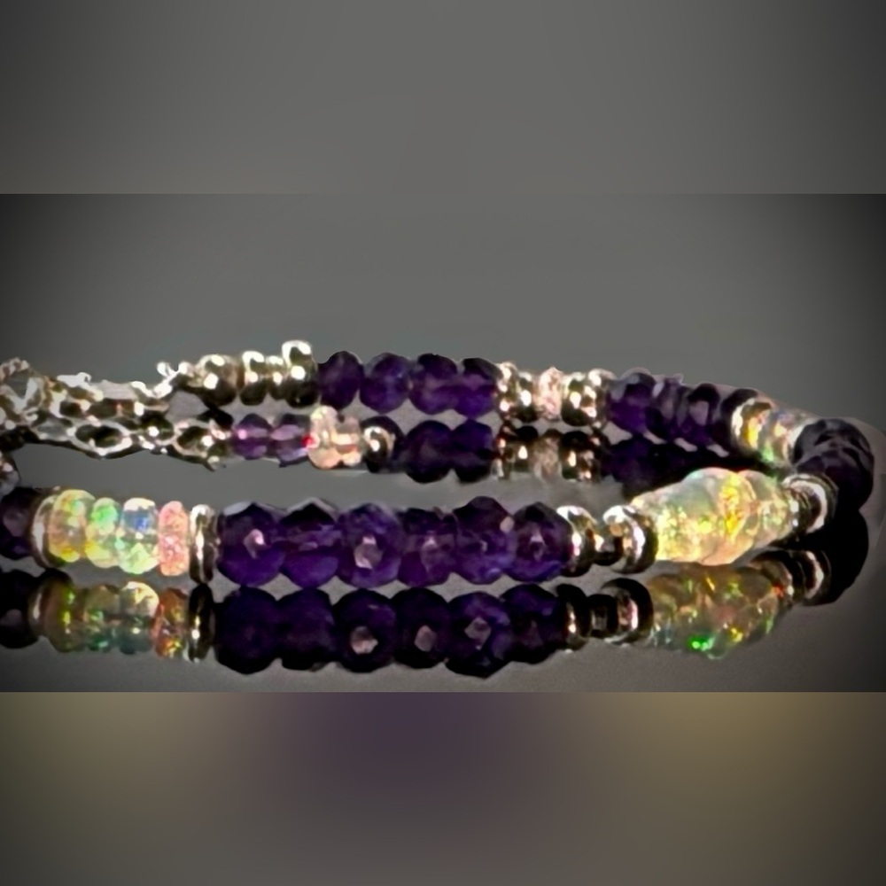 💜Amethyst and Ethiopian Opal Bracelet in Sterling Silver.
